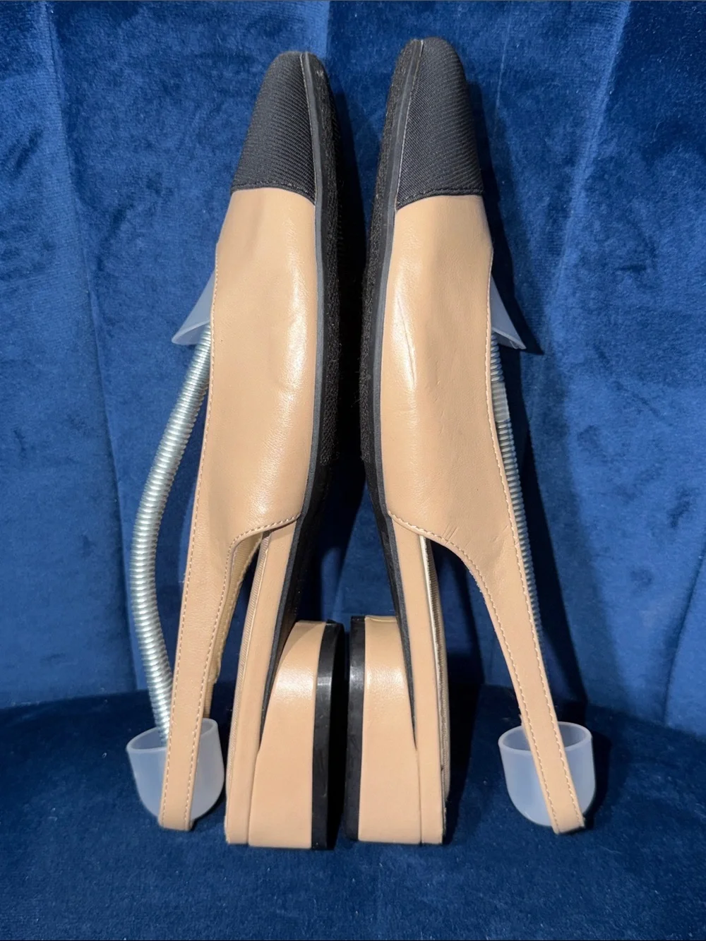 Anne Klein Beige Slingback Flats with Black Cap Toe Size 9.5